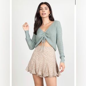 Megara Sage Ruched Crop Sweater